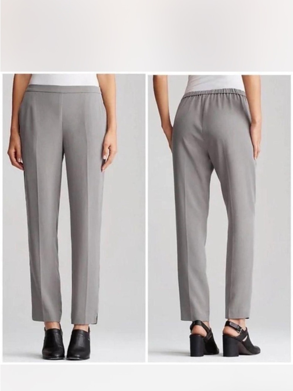 Eileen Fisher Gray 100% Tencel‎ Straight-Leg Pull-On Ankle Pants